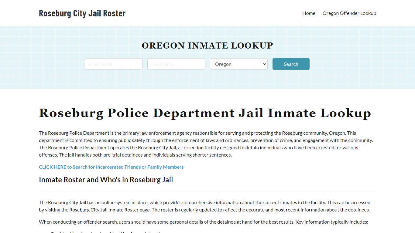 Roseburg Police Department & City Jail, OR Inmate Roster, Arrests, Mugshots